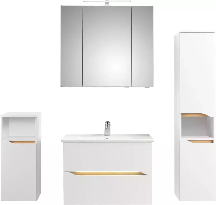 Saphir Badkamerserie Quickset 4-delig keramische wastafel en LED-spiegelkast Halfhoge kast onderkast inclusief deurdemper 6 deuren 2 laden (6-delig) - Foto 3