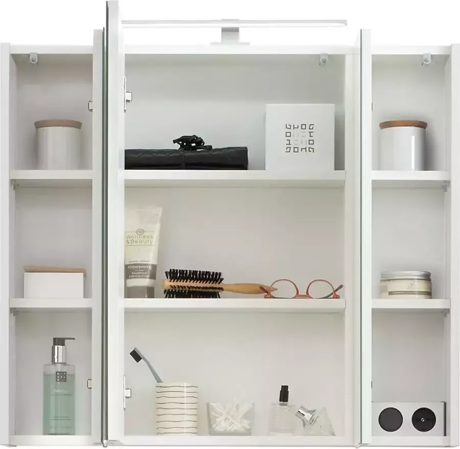 Saphir Badkamerserie Quickset 4-delig keramische wastafel en LED-spiegelkast Halfhoge kast onderkast inclusief deurdemper 6 deuren 2 laden (6-delig) - Foto 2