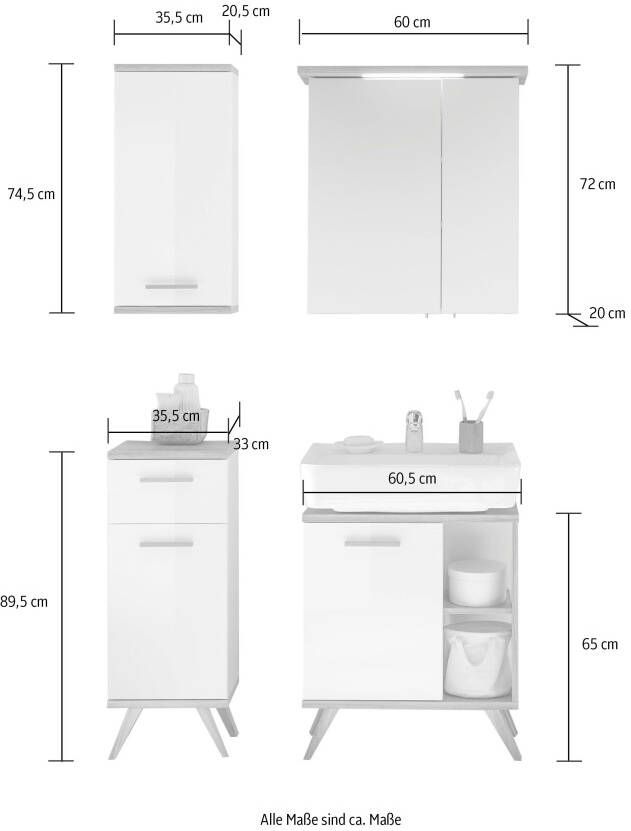 Saphir Badkamerserie Quickset 4-teilig Waschbeckenunterschrank mit LED-Spiegelschrank (4-delig) - Foto 8