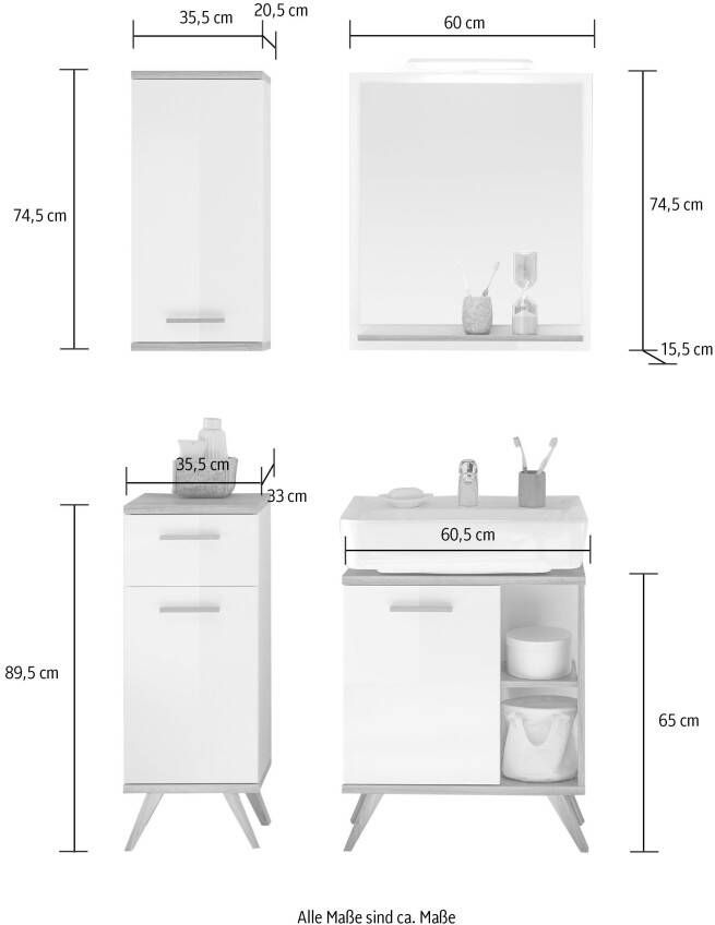 Saphir Badkamerserie Quickset 4-delig wastafelonderkast met led-spiegel Onderkast hangkast incl. deurdempers 3 deuren 1 lade (5-delig) - Foto 9
