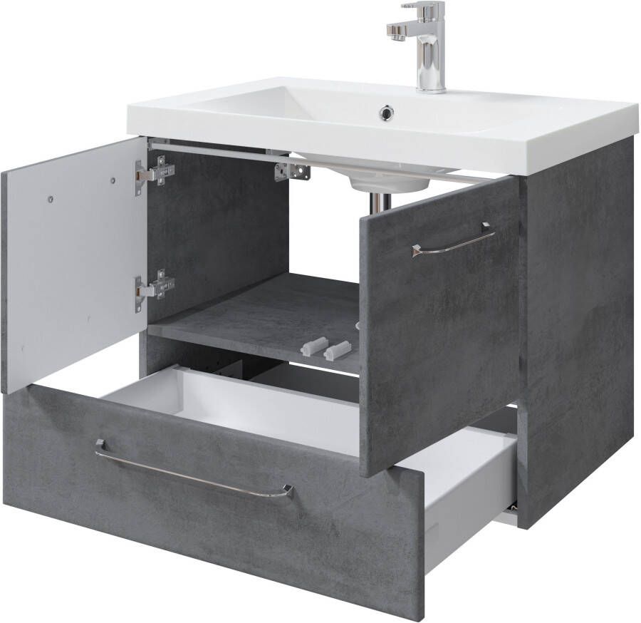 Saphir Badkamerserie Quickset 945 mineraalmarmeren wastafel met onderkast 74 cm breed Wastafelmeubel 2 deuren 1 lade inclusief deurdemper wastafelonderkast set (1 stuk)