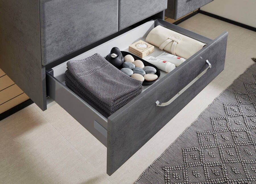 Saphir Badkamerserie Quickset 945 mineraalmarmeren wastafel met onderkast 74 cm breed Wastafelmeubel 2 deuren 1 lade inclusief deurdemper wastafelonderkast set (1 stuk) - Foto 5