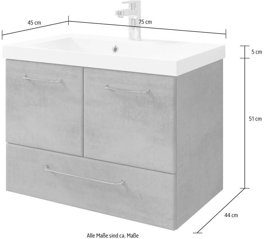 Saphir Badkamerserie Quickset 945 mineraalmarmeren wastafel met onderkast 74 cm breed Wastafelmeubel 2 deuren 1 lade inclusief deurdemper wastafelonderkast set (1 stuk) - Foto 4