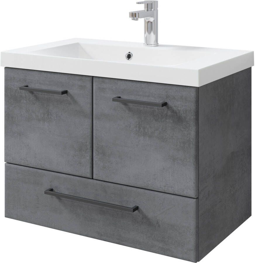 Saphir Badkamerserie Quickset 945 mineraalmarmeren wastafel met onderkast 74 cm breed Wastafelmeubel 2 deuren 1 lade inclusief deurdemper wastafelonderkast set (1 stuk) - Foto 2