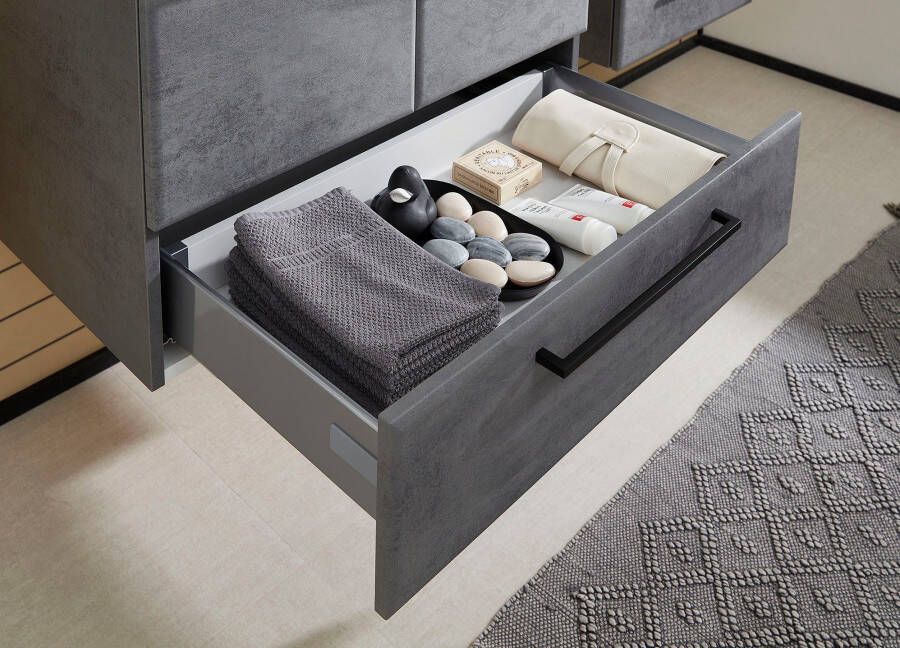 Saphir Badkamerserie Quickset 945 mineraalmarmeren wastafel met onderkast 74 cm breed Wastafelmeubel 2 deuren 1 lade inclusief deurdemper wastafelonderkast set (1 stuk) - Foto 5