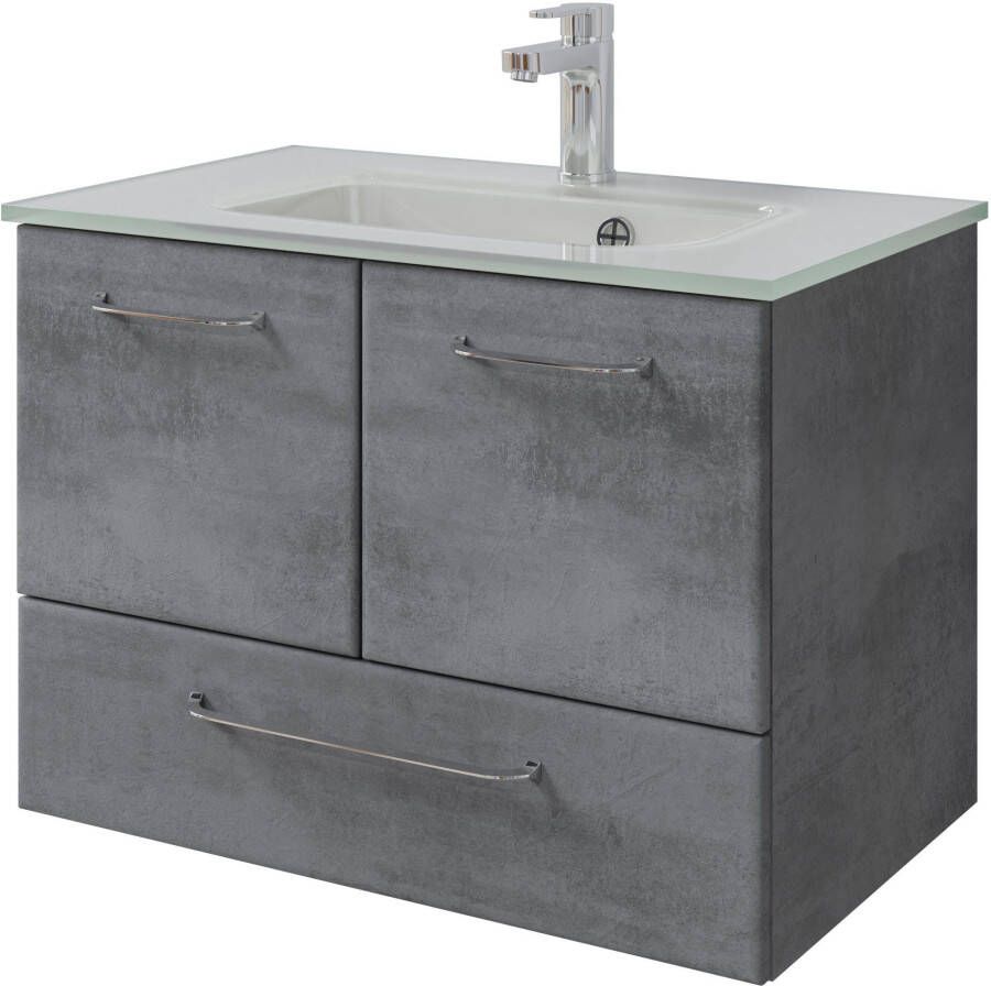 Saphir Badkamerserie Quickset 945 glazen wastafelonderkast met onderkast 74 cm breed wastafelmeubel (1 stuk)