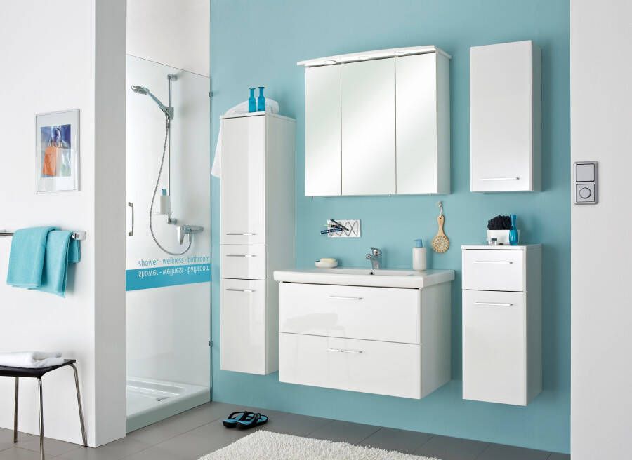 Saphir Halfhoge kast Quickset 316 Badkamermeubel 30 cm breed 2 deuren 1 lade Badkamer-halfhoge kast inclusief deurdemper grepen in glanzend chroom