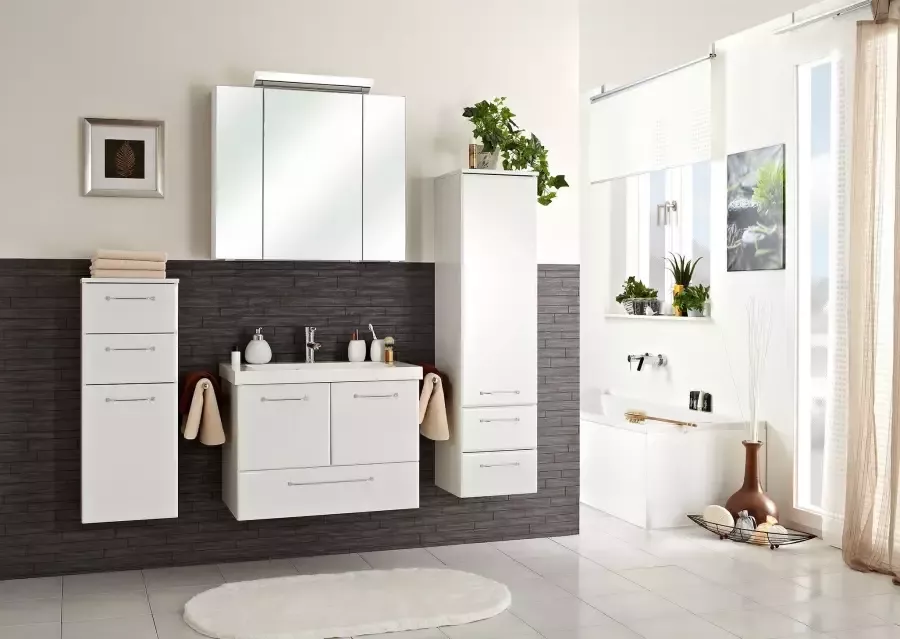 Saphir Halfhoge kast Quickset badkamermeubel 35 cm breed 1 deur 2 laden 2 planken Badkamer-halfhoge kast inclusief deurdemper grepen in glanzend chroom