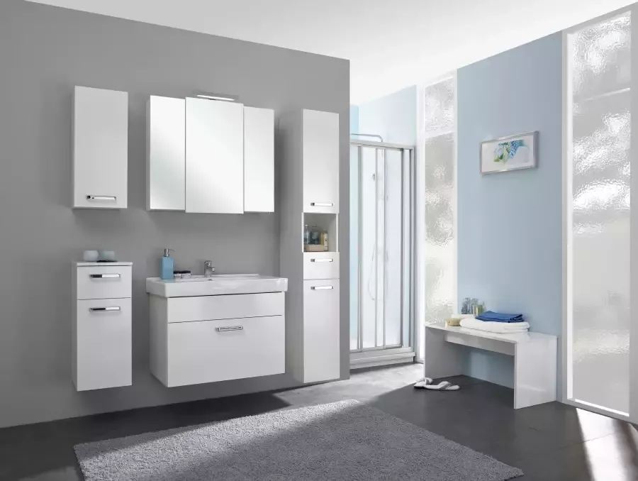 Saphir Hangend kastje Quickset wand-badkast 25 cm breed met 1 deur en 2 legplanken Badkamer-hangend kastje inclusief deurdemper grepen in glanzend chroom