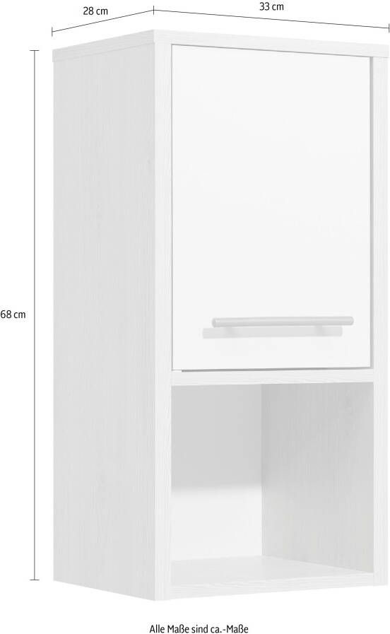 Saphir Hangend kastje Quickset 350 Badkamermeubel 33 cm breed 1 deur 1 nis 1 plank Badkamer-hangend kastje in pine Ida licht met grepen in aluminiumkleur (1 stuk) - Foto 4