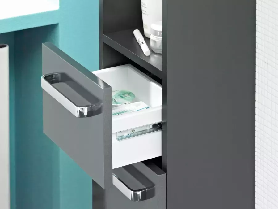 Saphir Hoge kast Quickset badkamermeubel 30 cm breed 2 deuren 1 nis 1 lade Hoge badkamerkast inclusief deurdemper grepen in glanzend chroom - Foto 2