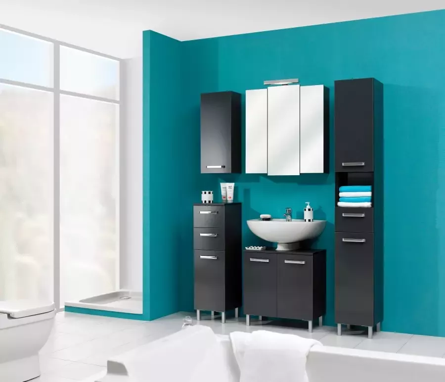 Saphir Hoge kast Quickset badkamermeubel 30 cm breed 2 deuren 1 nis 1 lade Hoge badkamerkast inclusief deurdemper grepen in glanzend chroom