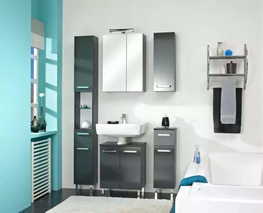 Saphir Onderkast Quickset badkamerkast met 1 deur 1 lade 25 cm breed Badkamer-onderkast inclusief deurdemper grepen in glanzend chroom