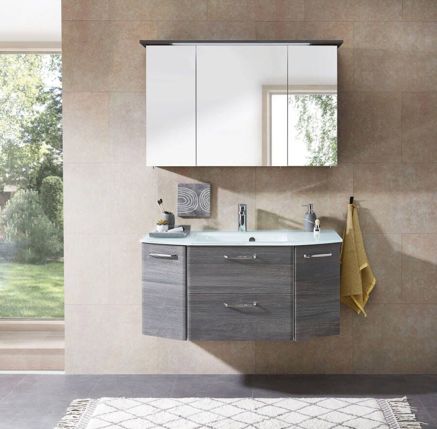 Saphir Spiegelkast Quickset 328 Badkamerspiegelkast incl. LED-verlichting 620LM 115 cm breed grafiet structuur in de breedte imitatie inclusief deurdemper