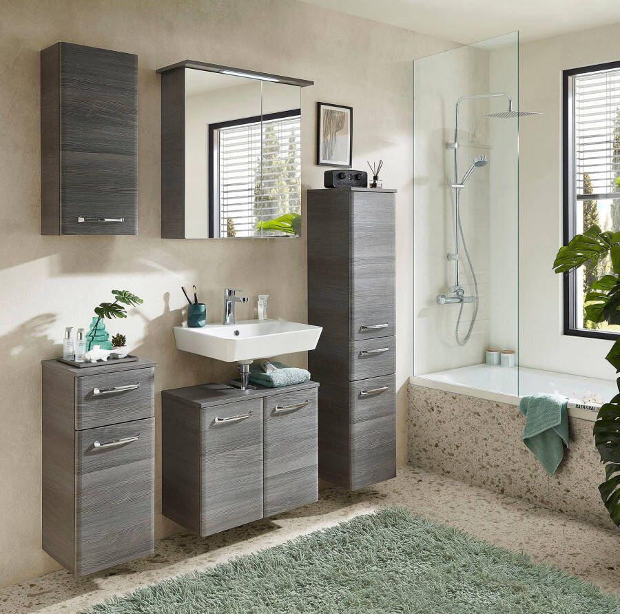 Saphir Spiegelkast Quickset 328 Badkamerspiegelkast incl. LED-verlichting 450LM 60 cm breed grafietstructuur dwars imitatie incl. deurdemper