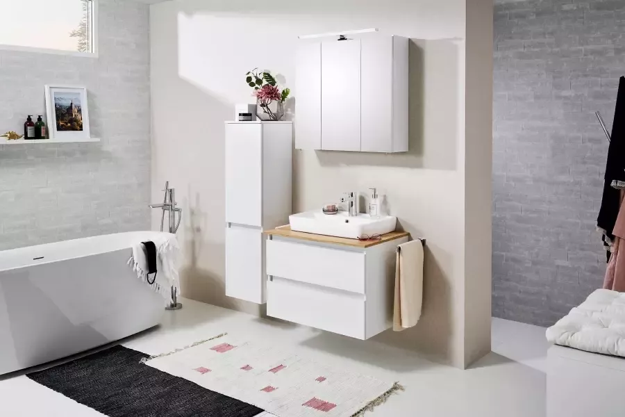 Saphir Wastafelonderkast Quickset wastafel met keramische opzetwasbak wandbevestiging - Foto 4