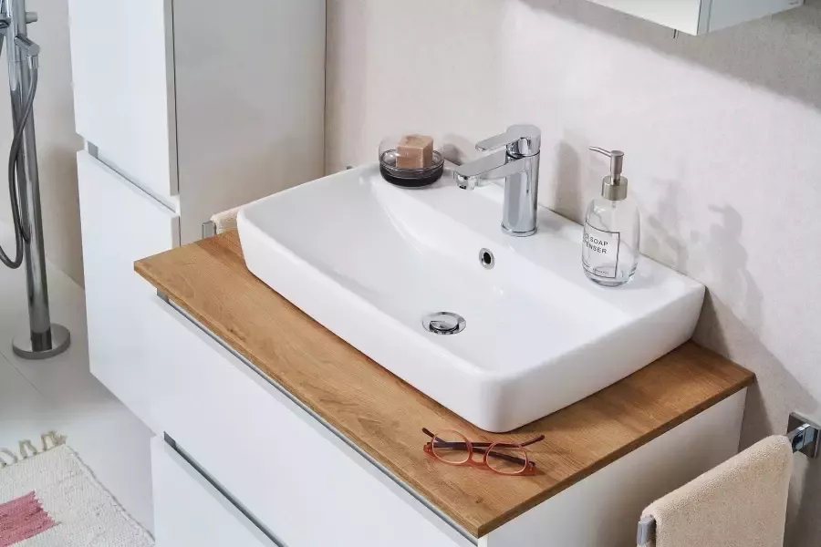 Saphir Wastafelonderkast Quickset wastafel met keramische opzetwasbak wandbevestiging - Foto 5