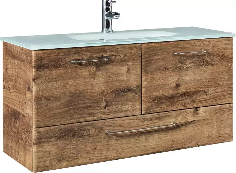 Saphir Wastafelonderkast Quickset glazen wastafel met onderkast 99 cm breed wastafel Grepen in glanzend chroom inclusief deurdemper 2 deuren 1 lade