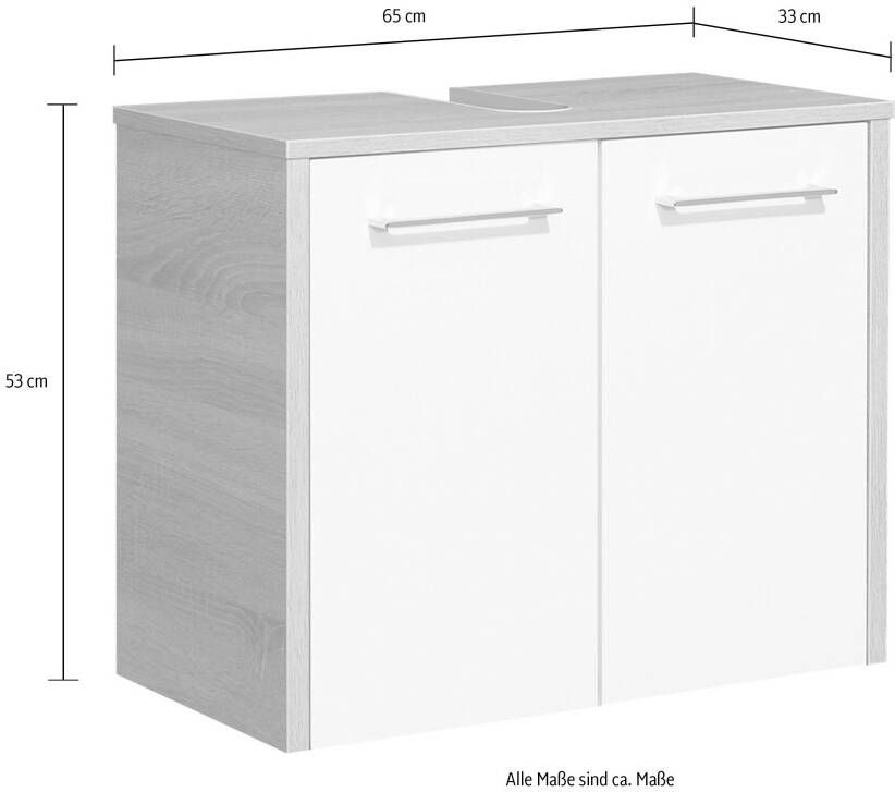 Saphir Wastafelonderkast Quickset 382 Onderkast wit hoogglans 2 deuren Wastafelonderkast inclusief deurdemper 65 cm breed zonder wasbak - Foto 3