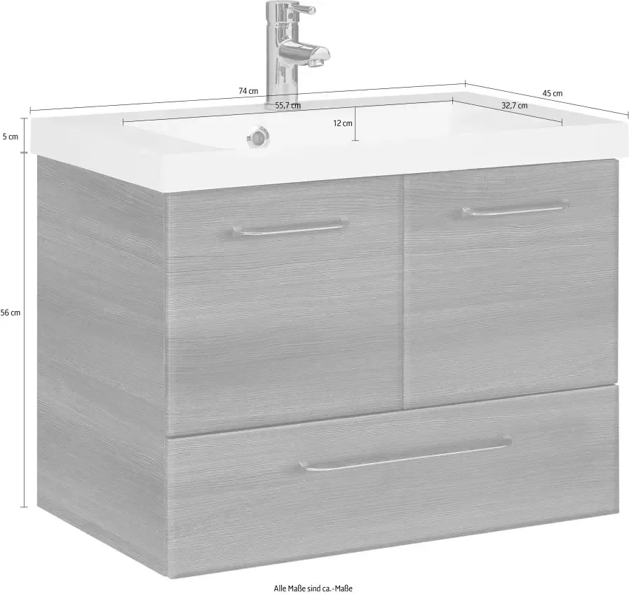 Saphir Wastafelonderkast Quickset Wastafelmeubel grepen glanzend chroom inclusief deurdemper 2 deuren 1 lade