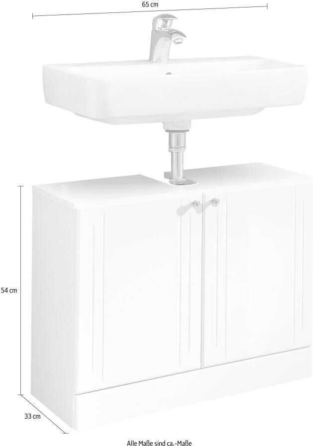 Saphir Wastafelonderkast Quickset 955 Onderkast wit hoogglans 2 deuren Wastafelonderkast inclusief deurdemper 65 cm breed zonder wasbak - Foto 2