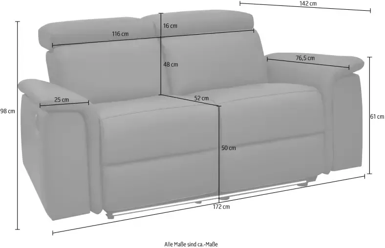 Places of Style 2-zitsbank Pareli 172 cm handmatige en elektrische relaxfunctie USB hoofdsteunverstelling LED in echt leer kunstleer web - Foto 10