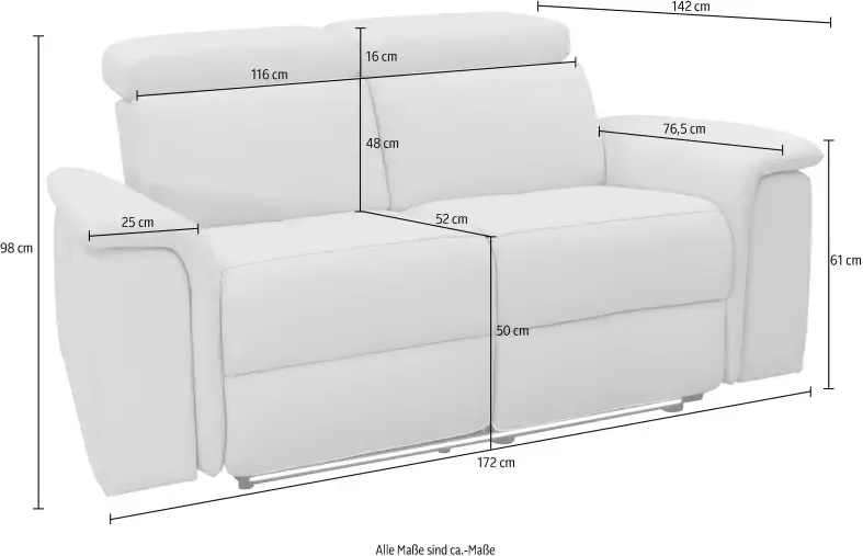 Places of Style 2-zitsbank Pareli 172 cm handmatige en elektrische relaxfunctie USB hoofdsteunverstelling LED in echt leer kunstleer web - Foto 11