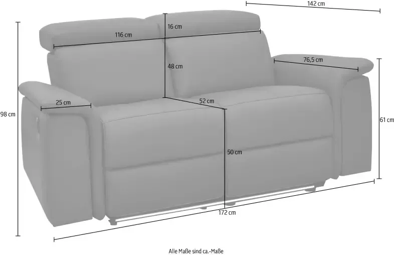 Places of Style 2-zitsbank Pareli 172 cm handmatige en elektrische relaxfunctie USB hoofdsteunverstelling LED in echt leer kunstleer web - Foto 10