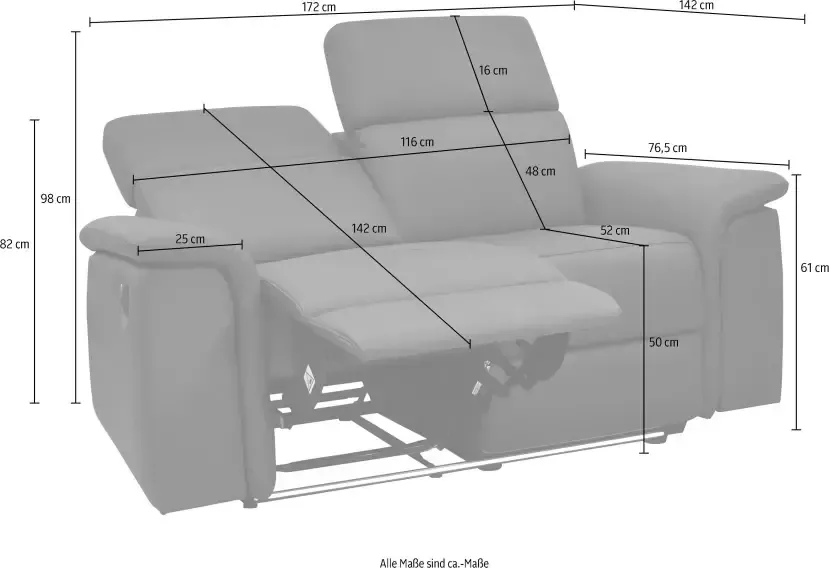 Places of Style 2-zitsbank Pareli 172 cm handmatige en elektrische relaxfunctie USB hoofdsteunverstelling LED in echt leer kunstleer web - Foto 7