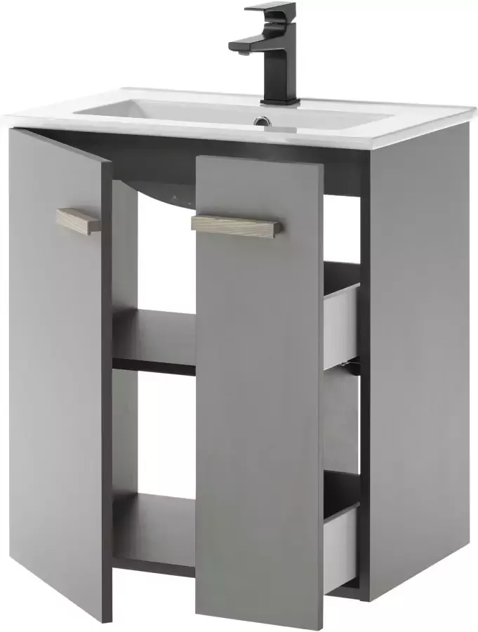 Places of Style Badkamerserie Solid Totale breedte 130 cm wastafelonderkast met inbouw-wasbak halfhoge kast (3-delig) - Foto 2