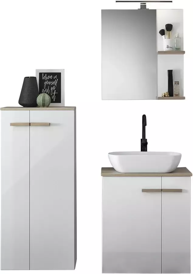 Places of Style Badkamerserie Solid Totale breedte 130 cm wastafelonderkast met opzetwasbak halfhoge kast (set 3-delig) - Foto 8