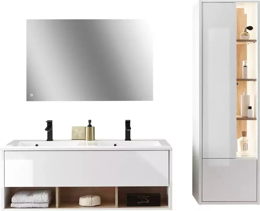 Places of Style Badkamerserie Studio Line bad in modern ontwerp 3-delig badkamer Kast wastafel en spiegel in twee kleuren beschikbaar opbergruimte (3-delig) - Foto 3