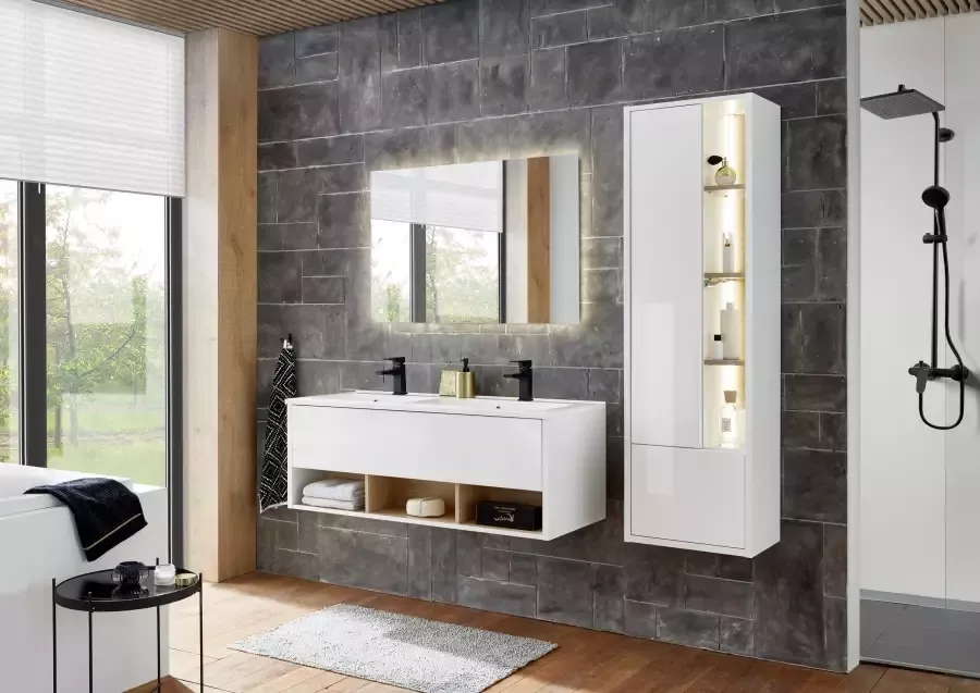 Places of Style Badkamerserie Studio Line bad in modern ontwerp 3-delig badkamer Kast wastafel en spiegel in twee kleuren beschikbaar opbergruimte (3-delig) - Foto 6