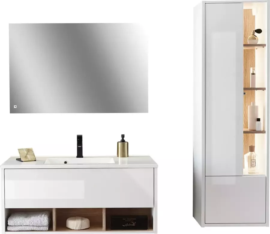 Places of Style Badkamerserie Studio Line bad in modern ontwerp 3-delig badkamer Kast wastafel en spiegel in twee kleuren beschikbaar opbergruimte (3-delig) - Foto 2