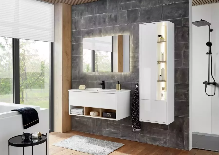 Places of Style Badkamerserie Studio Line bad in modern ontwerp 3-delig badkamer Kast wastafel en spiegel in twee kleuren beschikbaar opbergruimte (3-delig) - Foto 7