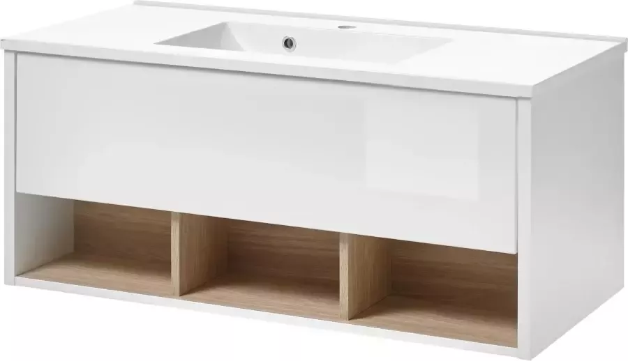 Places of Style Badkamerserie Studio Line bad in modern ontwerp 3-delig badkamer Kast wastafel en spiegel in twee kleuren beschikbaar opbergruimte (3-delig) - Foto 12