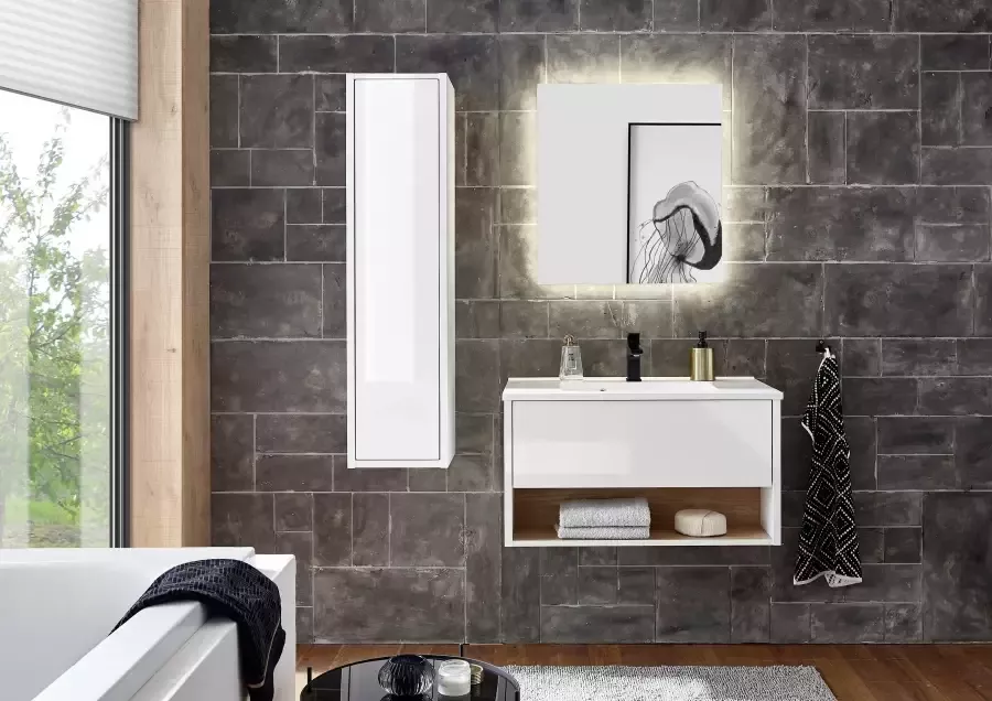 Places of Style Badkamerserie Studio Line bad in modern ontwerp 3-delig badkamer Kast wastafel en spiegel in twee kleuren beschikbaar opbergruimte (3-delig) - Foto 8