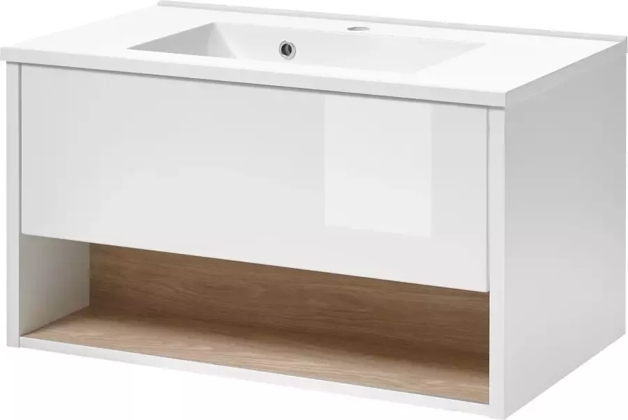 Places of Style Badkamerserie Studio Line bad in modern ontwerp 3-delig badkamer Kast wastafel en spiegel in twee kleuren beschikbaar opbergruimte (3-delig) - Foto 11