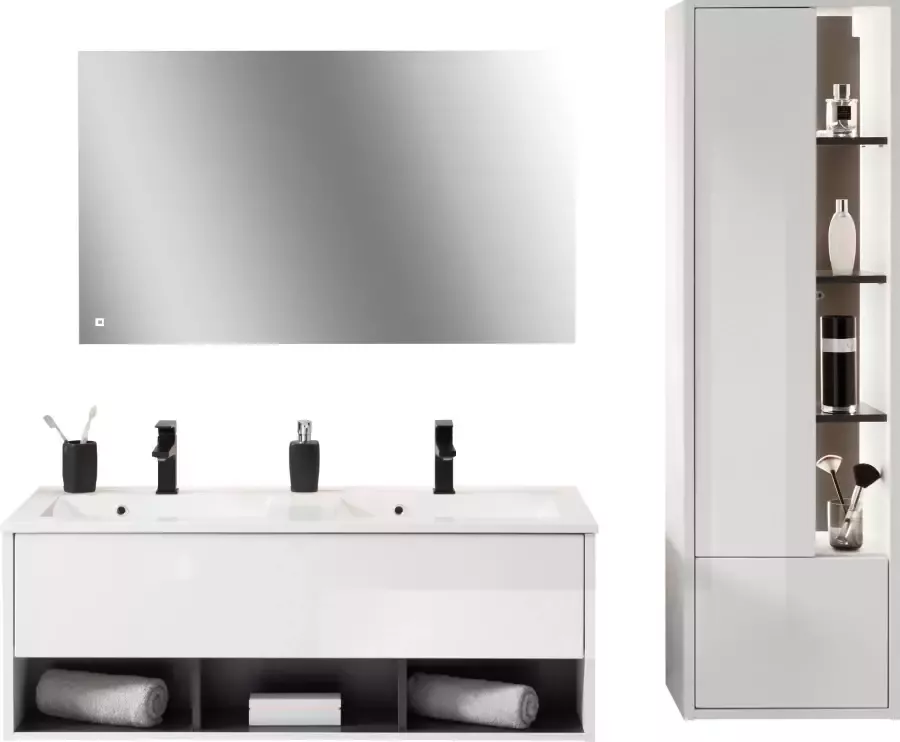 Places of Style Badkamerserie Studio Line bad in modern ontwerp 3-delig badkamer Kast wastafel en spiegel in twee kleuren beschikbaar opbergruimte (3-delig) - Foto 3