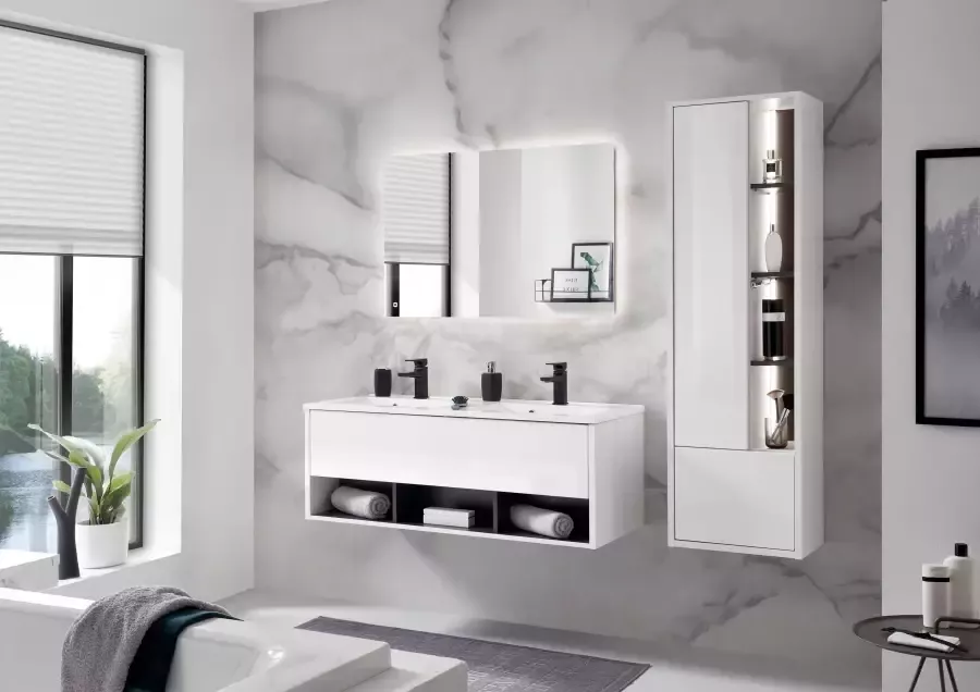 Places of Style Badkamerserie Studio Line bad in modern ontwerp 3-delig badkamer Kast wastafel en spiegel in twee kleuren beschikbaar opbergruimte (3-delig) - Foto 7