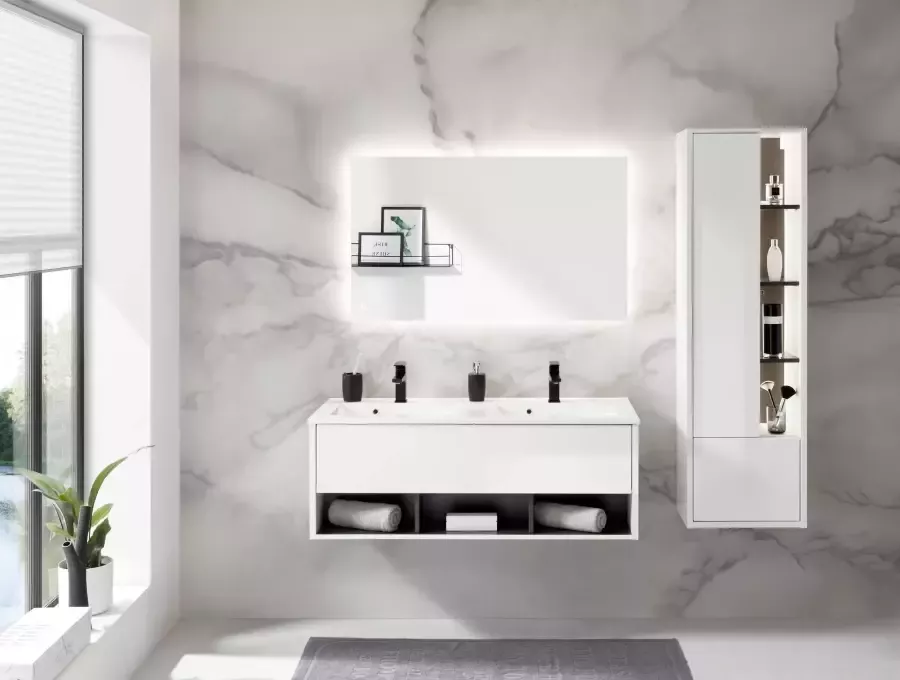 Places of Style Badkamerserie Studio Line bad in modern ontwerp 3-delig badkamer Kast wastafel en spiegel in twee kleuren beschikbaar opbergruimte (3-delig) - Foto 4