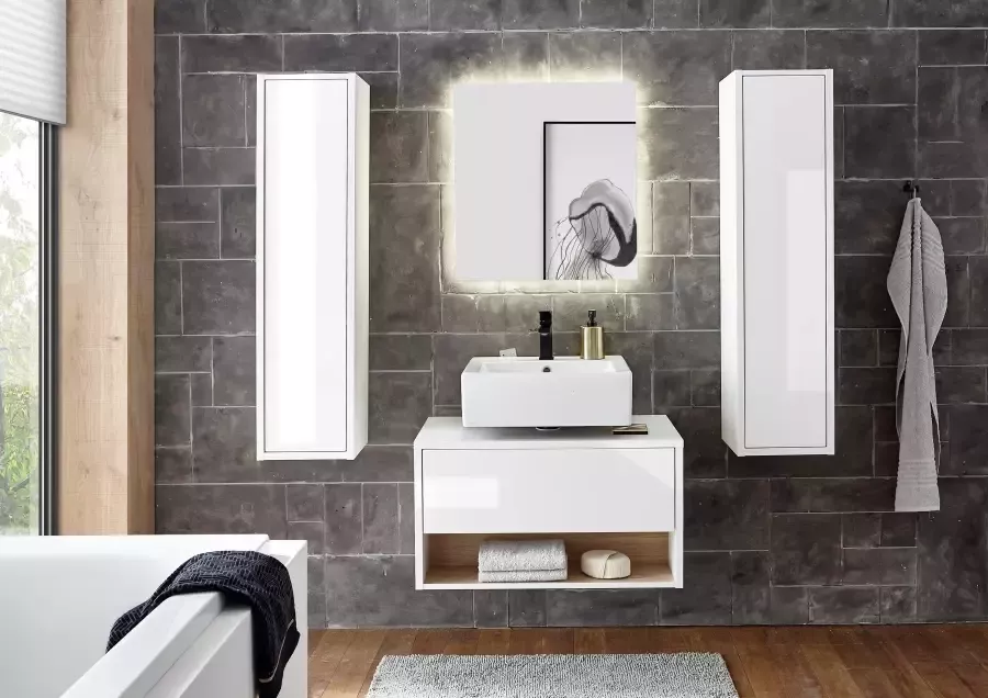 Places of Style Badkamerserie Studio Line bad in modern ontwerp 4-delig badkamer Kast onderkast en spiegel in twee kleuren beschikbaar opbergruimte (4-delig) - Foto 8