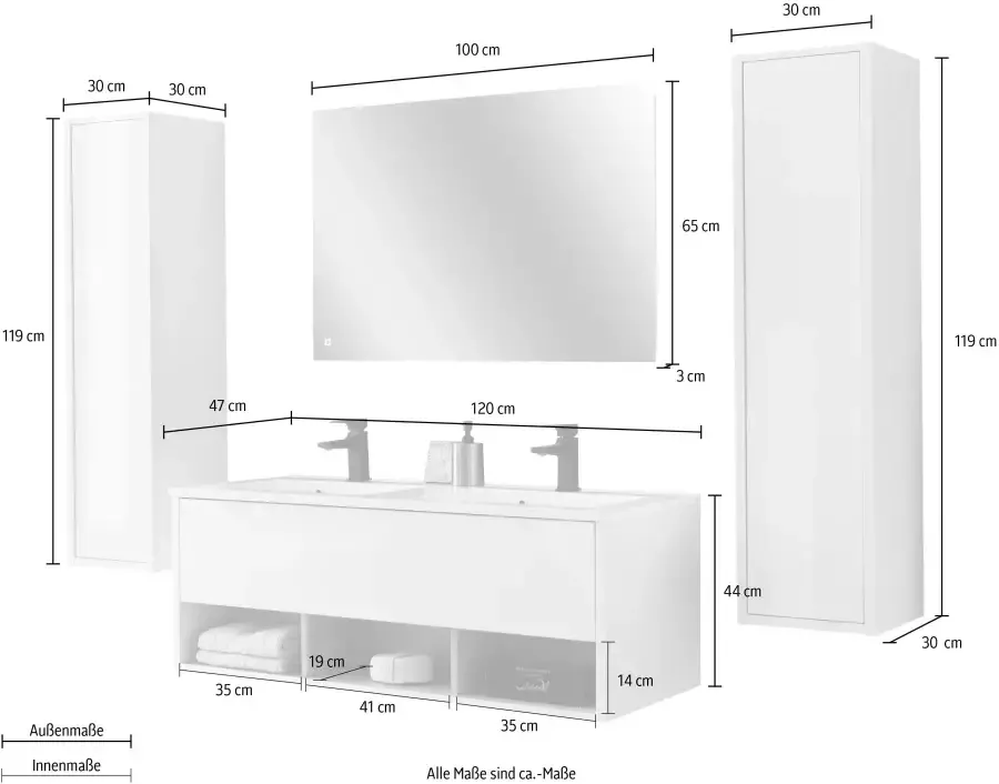 Places of Style Badkamerserie Studio Line bad in modern ontwerp 4-delig badkamer Kast wastafel en spiegel in twee kleuren beschikbaar opbergruimte (4-delig) - Foto 2