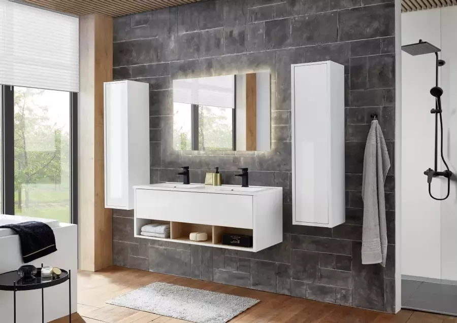 Places of Style Badkamerserie Studio Line bad in modern ontwerp 4-delig badkamer Kast wastafel en spiegel in twee kleuren beschikbaar opbergruimte (4-delig) - Foto 4