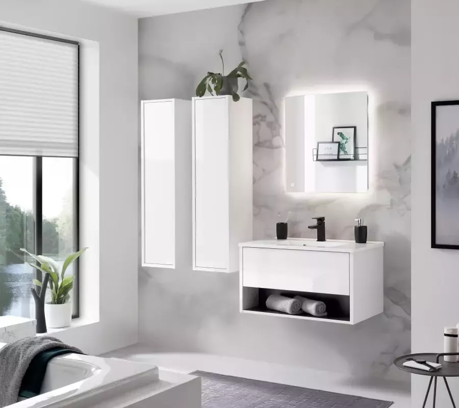 Places of Style Badkamerserie Studio Line bad in modern ontwerp 4-delig badkamer Kast wastafel en spiegel in twee kleuren beschikbaar opbergruimte (4-delig) - Foto 2