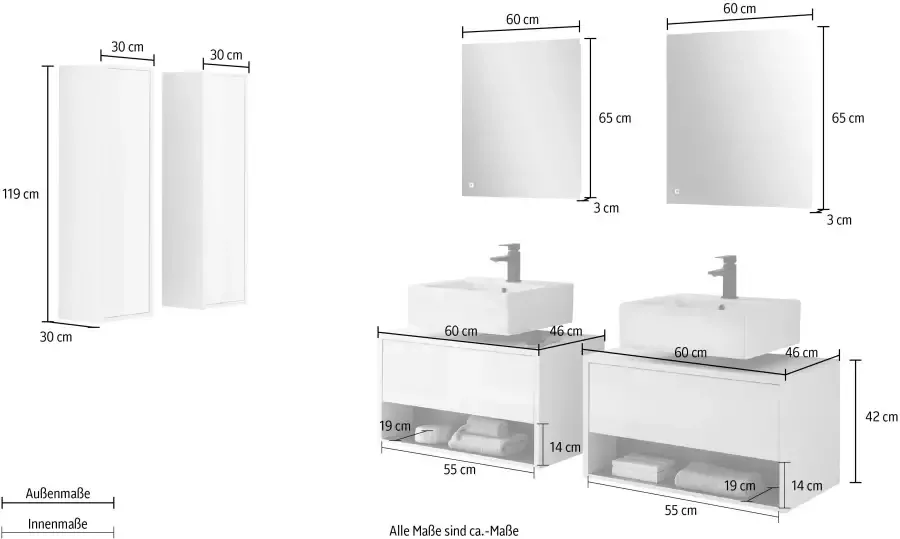 Places of Style Badkamerserie Studio Line bad in modern ontwerp 6-delig badkamer Kast onderkast en spiegel in twee kleuren beschikbaar opbergruimte (6-delig) - Foto 11
