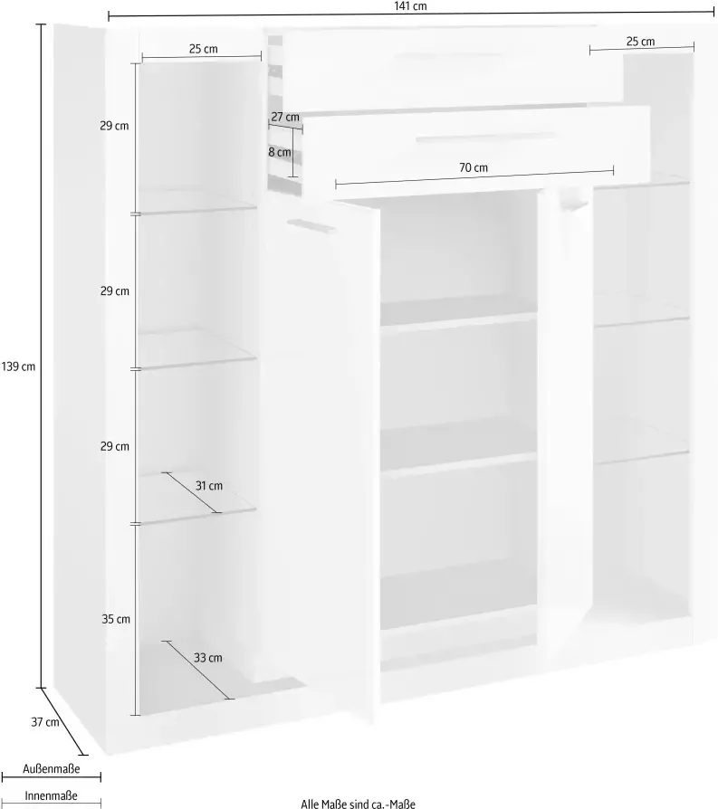 Places of Style Highboard MERAN Hoogte ca. 139 cm - Foto 4