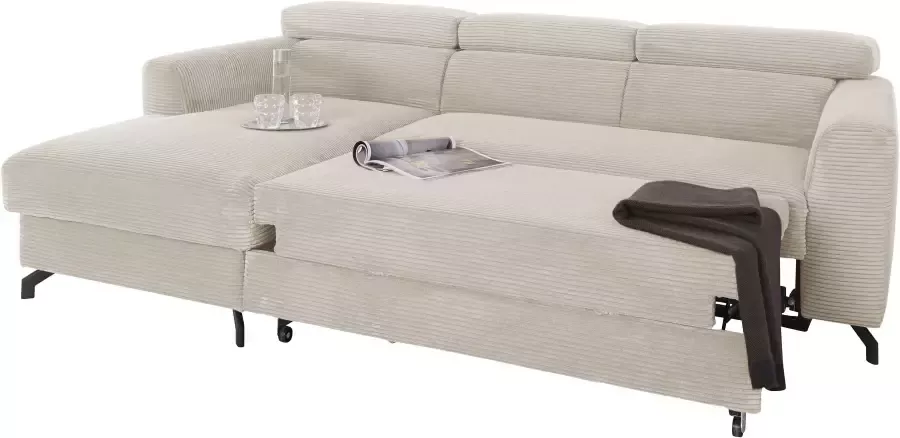 Places of Style Hoekbank Casagrande incl. verstelbare hoofdsteun naar keuze met slaapfunctie en bedkist ook met aqua clean-bekleding of cord