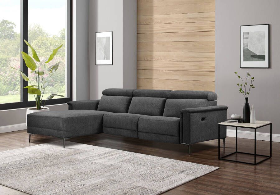 Places of Style Hoekbank Lund L-Form 261cm met man. o. elektrische relaxfunctie en usb hoofdsteunverstelling - Foto 3