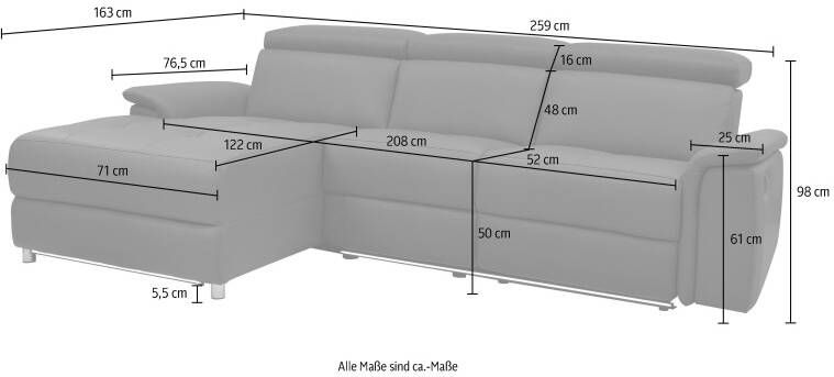 Places of Style Hoekbank Pareli L-Form 259cm m. Recamiere Echtleder Kunstleder Webstoff man. o. elektrische relaxfunctie usb hoofdsteunverstelling en led - Foto 13